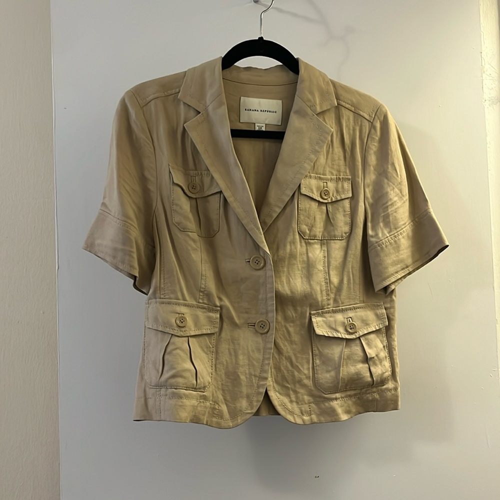 Banana Republic Tan Linen/Silk Short sleeve Blazer size 12P
